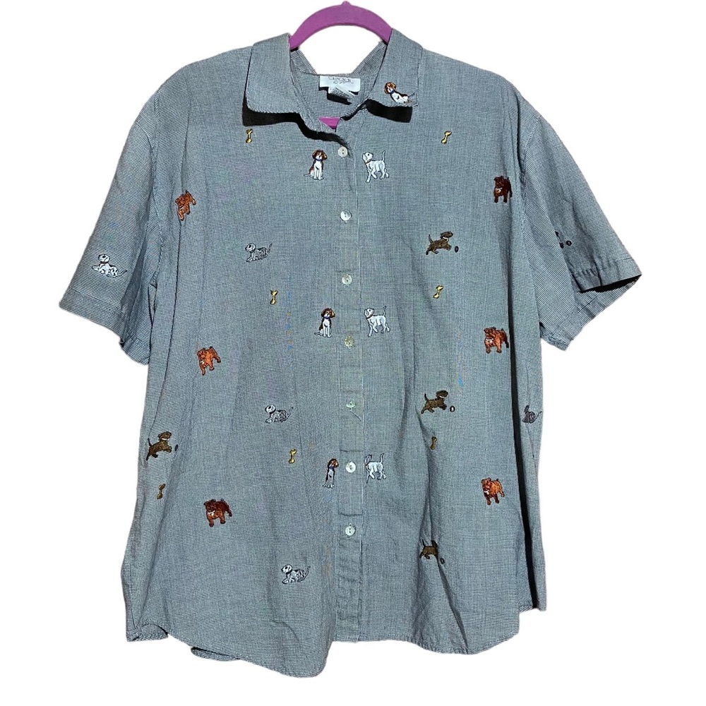 !!SOLD!!Vintage Embroidered Dog Button Up Shirt Womens 2X - Picture 1 of 9